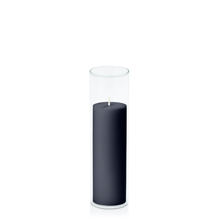 Steel Blue 5cm x 15cm Pillar in 5.8cm x 20cm Glass Pack of 1