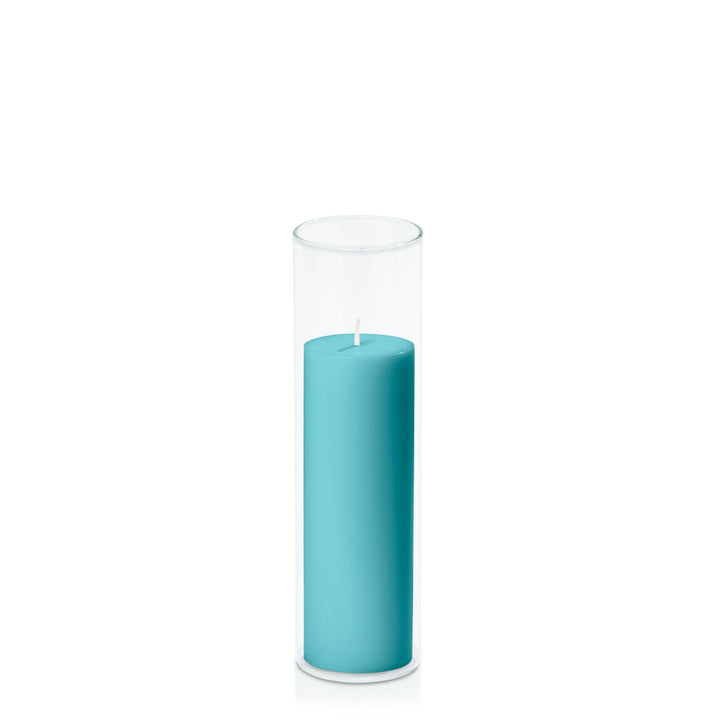 Teal 5cm x 15cm Pillar in 5.8cm x 20cm Glass Pack of 1