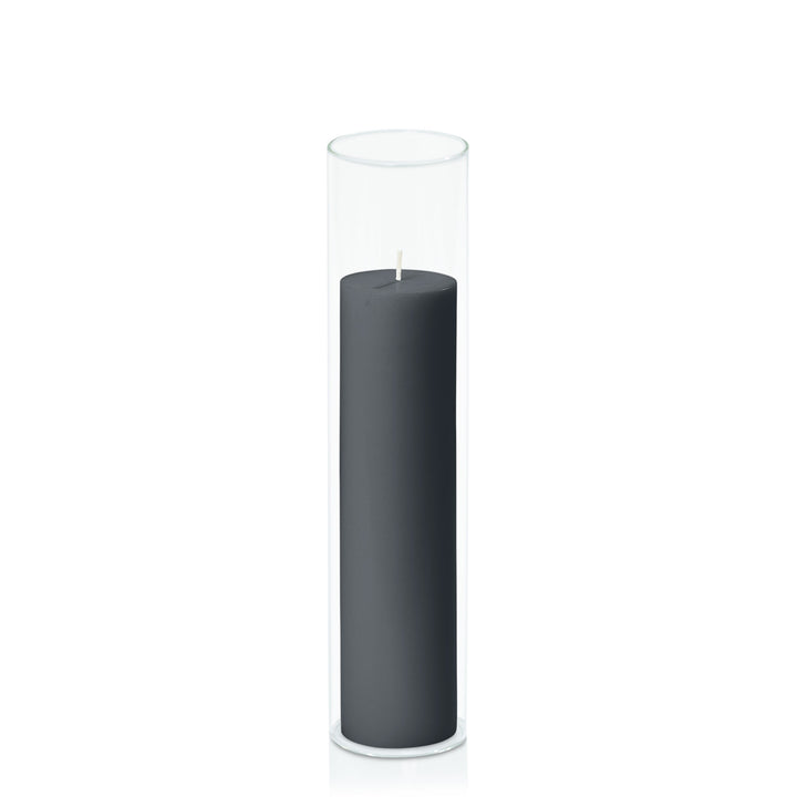 Charcoal 5cm x 20cm Pillar in 5.8cm x 25cm Glass Pack of 1