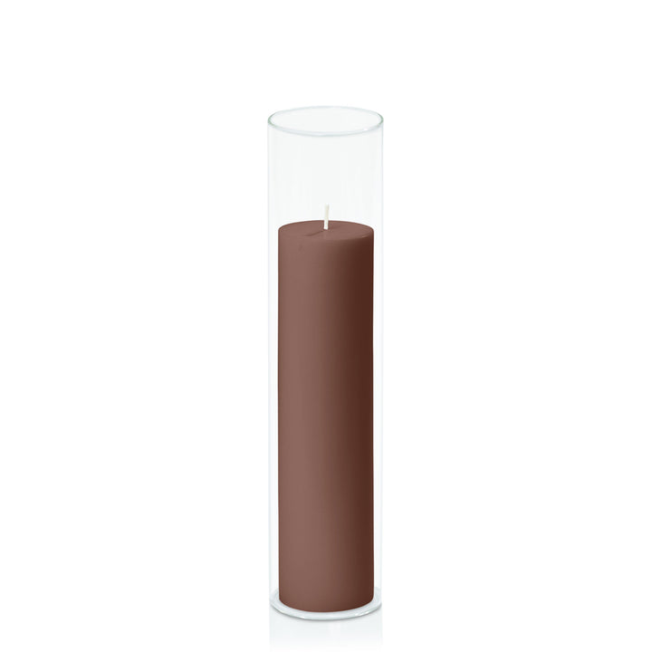 Chocolate 5cm x 20cm Pillar in 5.8cm x 25cm Glass Pack of 1