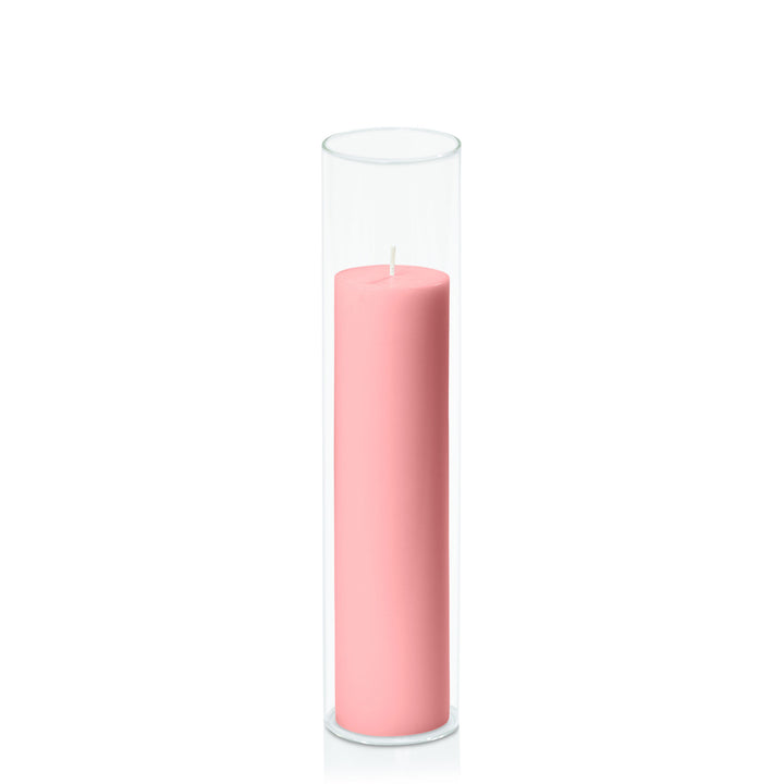 Coral Pink 5cm x 20cm Pillar in 5.8cm x 25cm Glass Pack of 1