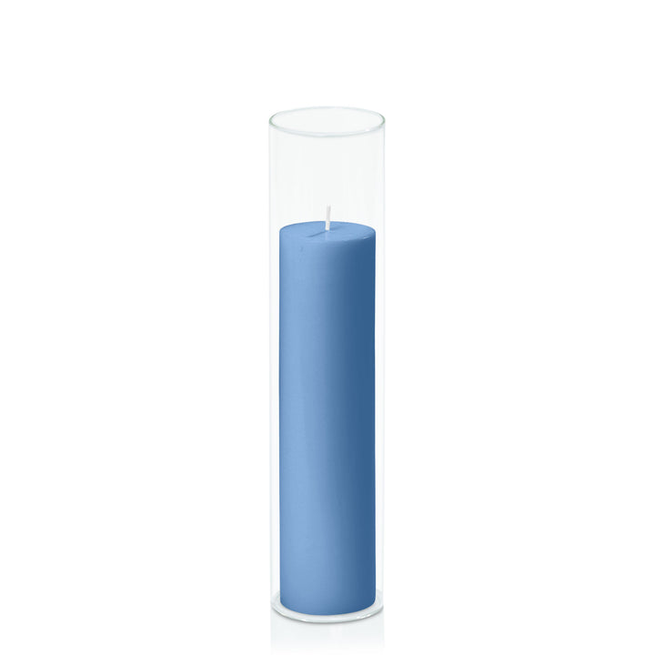 Dusty Blue 5cm x 20cm Pillar in 5.8cm x 25cm Glass Pack of 1