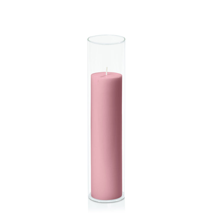 Dusty Pink 5cm x 20cm Pillar in 5.8cm x 25cm Glass Pack of 1