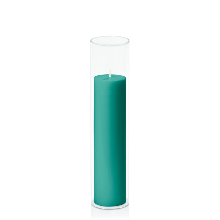 Emerald Green 5cm x 20cm Pillar in 5.8cm x 25cm Glass Pack of 1