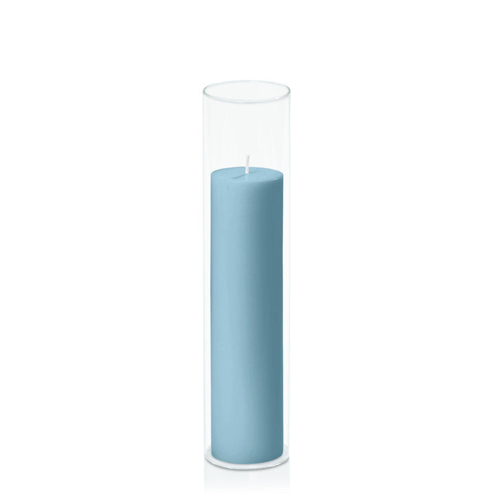 French Blue 5cm x 20cm Pillar in 5.8cm x 25cm Glass Pack of 1