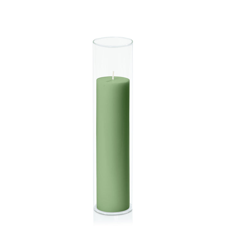 Green 5cm x 20cm Pillar in 5.8cm x 25cm Glass Pack of 1