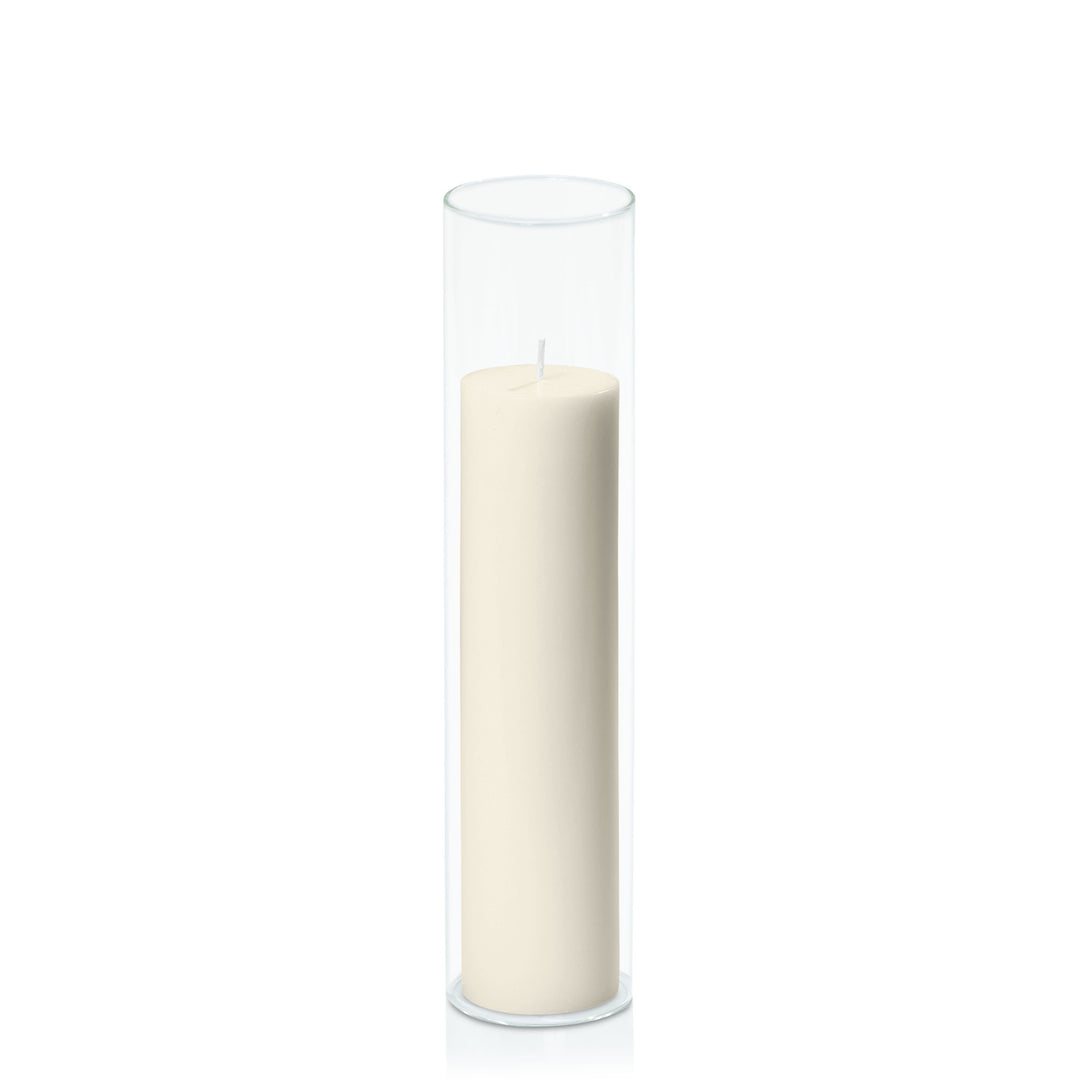 Ivory 5cm x 20cm Pillar in 5.8cm x 25cm Glass Pack of 1