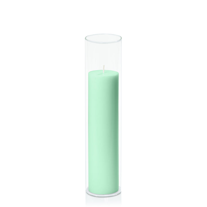 Mint Green 5cm x 20cm Pillar in 5.8cm x 25cm Glass Pack of 1