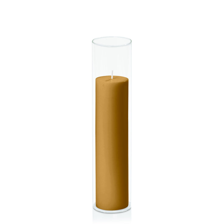 Mustard 5cm x 20cm Pillar in 5.8cm x 25cm Glass Pack of 1