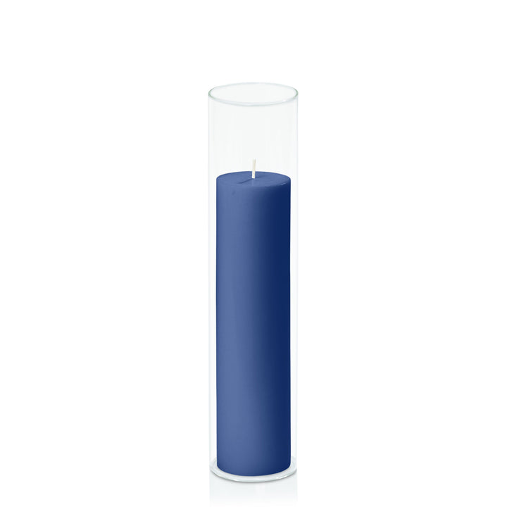 Navy 5cm x 20cm Pillar in 5.8cm x 25cm Glass Pack of 1