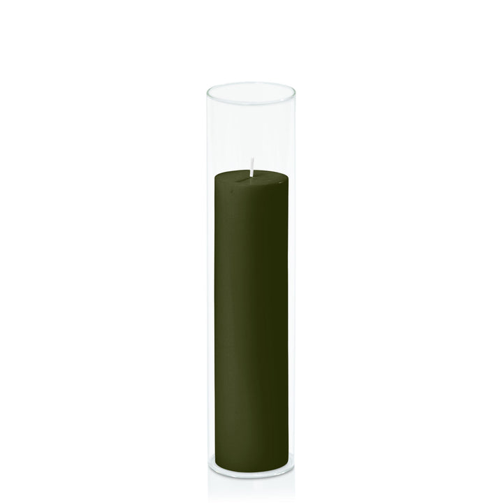 Olive 5cm x 20cm Pillar in 5.8cm x 25cm Glass Pack of 1