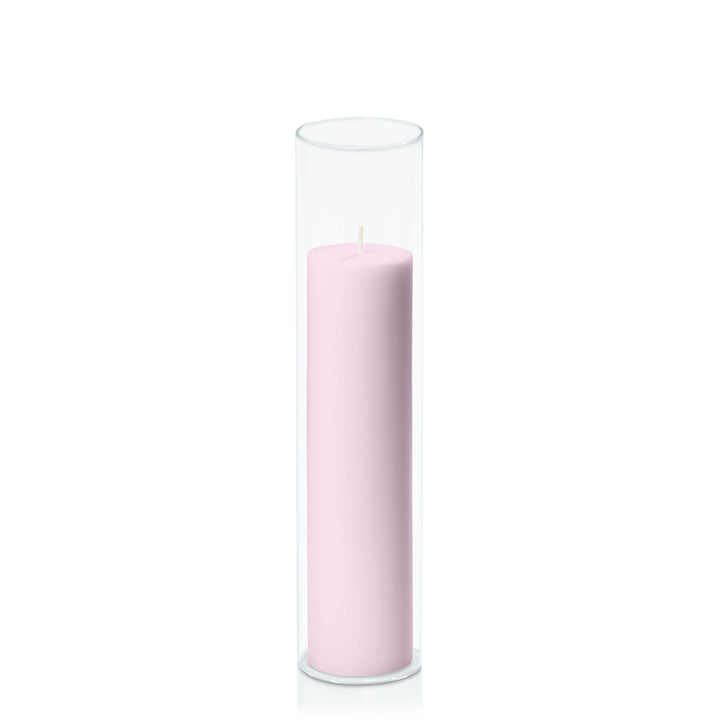 Pastel Pink 5cm x 20cm Pillar in 5.8cm x 25cm Glass Pack of 1