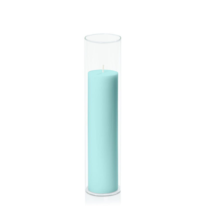 Pastel Teal 5cm x 20cm Pillar in 5.8cm x 25cm Glass Pack of 1