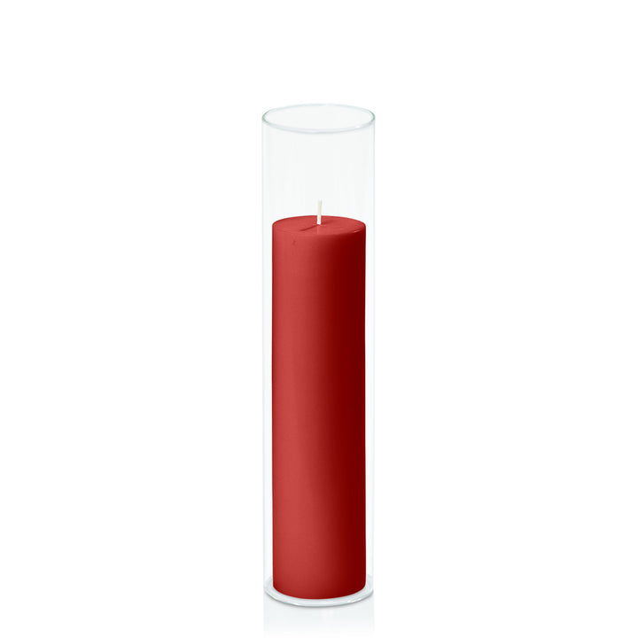 Red 5cm x 20cm Pillar in 5.8cm x 25cm Glass Pack of 1