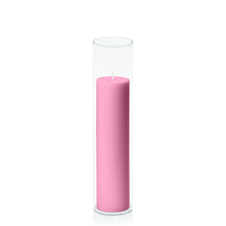 Rose Pink 5cm x 20cm Pillar in 5.8cm x 25cm Glass Pack of 1