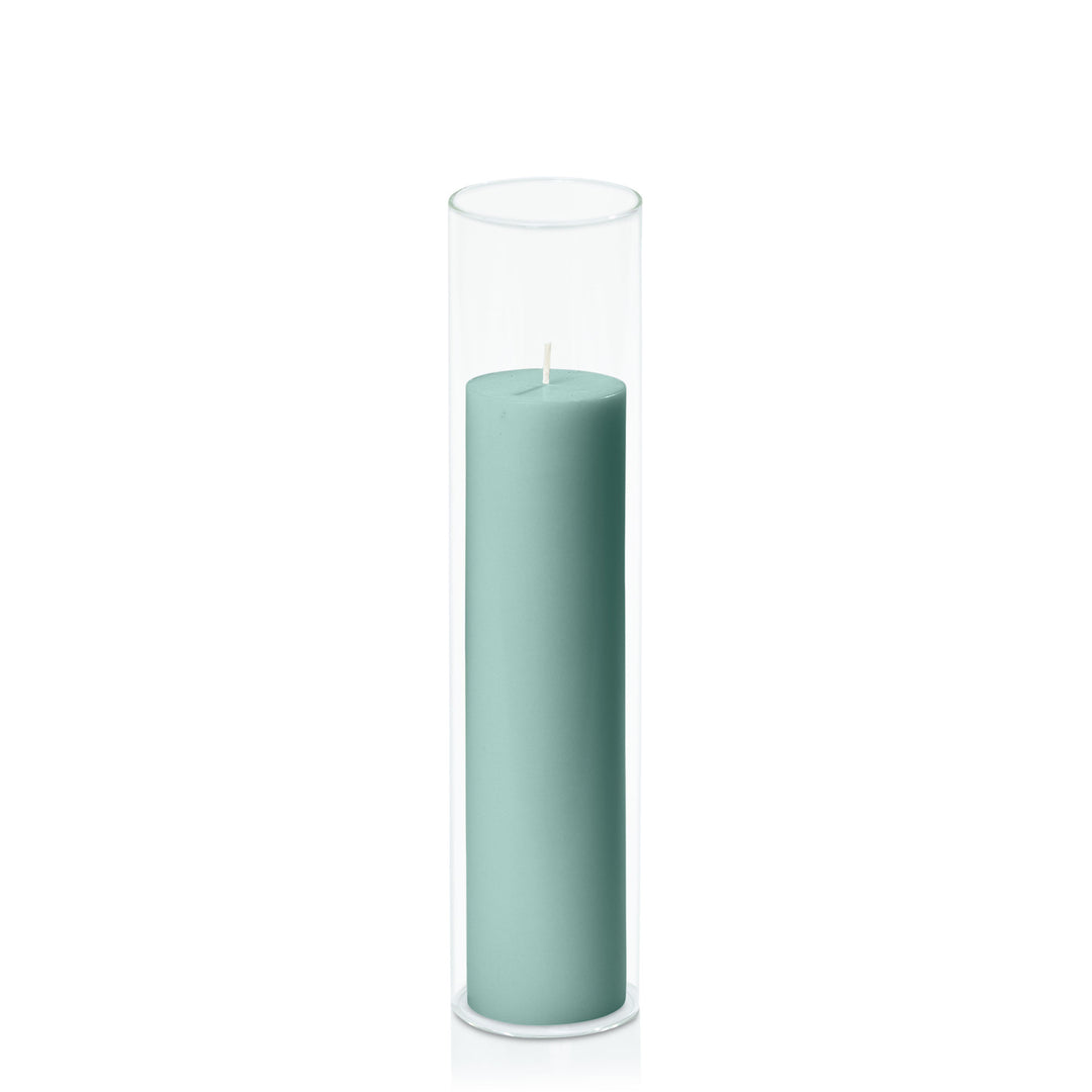 Sage Green 5cm x 20cm Pillar in 5.8cm x 25cm Glass Pack of 1