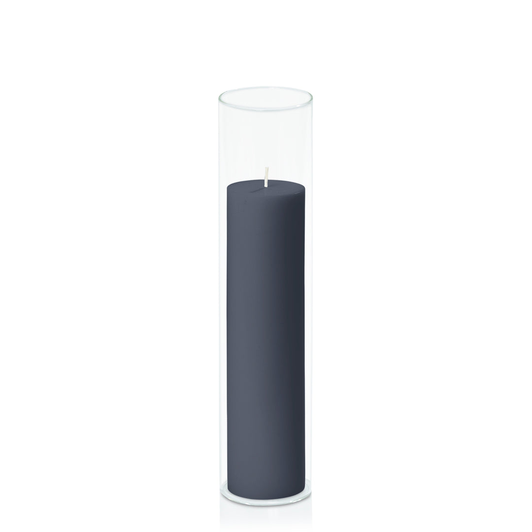 Steel Blue 5cm x 20cm Pillar in 5.8cm x 25cm Glass Pack of 1