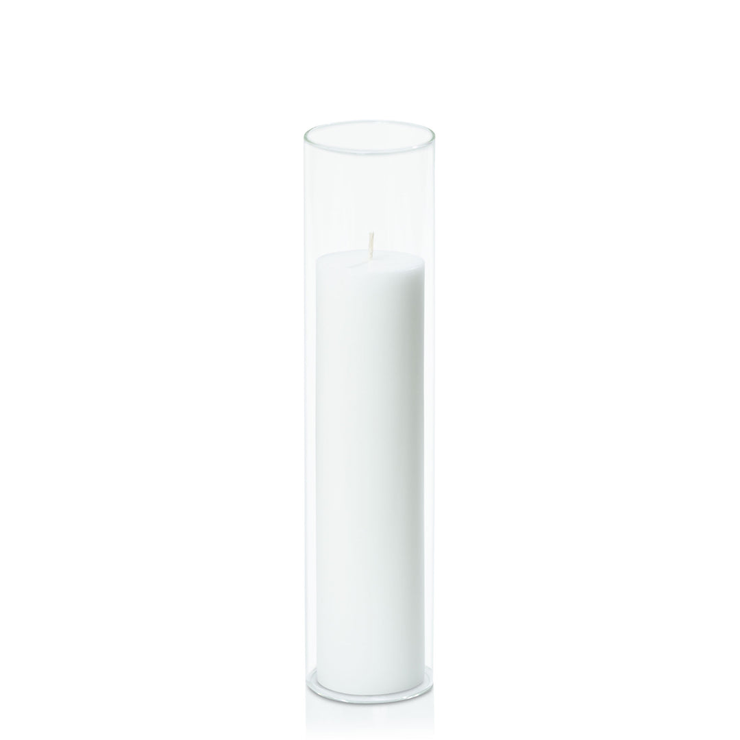 White 5cm x 20cm Pillar in 5.8cm x 25cm Glass Pack of 1