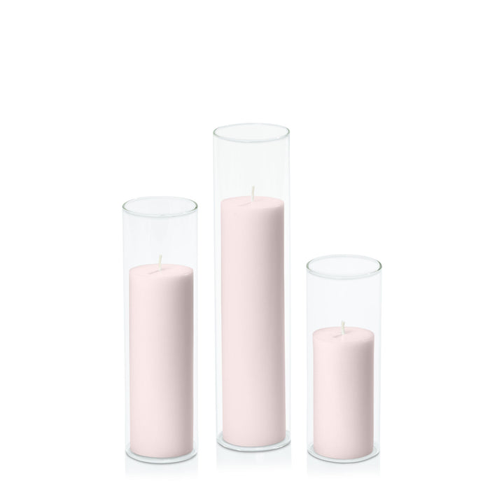 Antique Pink 5cm Pillar in 5.8cm Glass Set - Lg Pack of 1