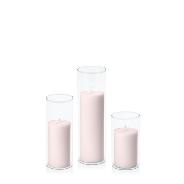 Antique Pink 5cm Pillar in 5.8cm Glass Set - Med Pack of 1