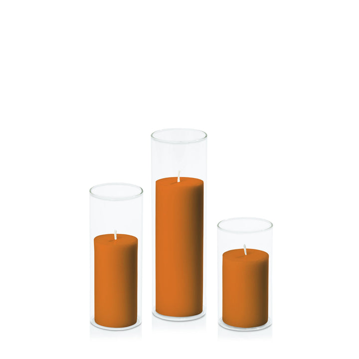 Baked Clay 5cm Pillar in 5.8cm Glass Set - Med Pack of 1