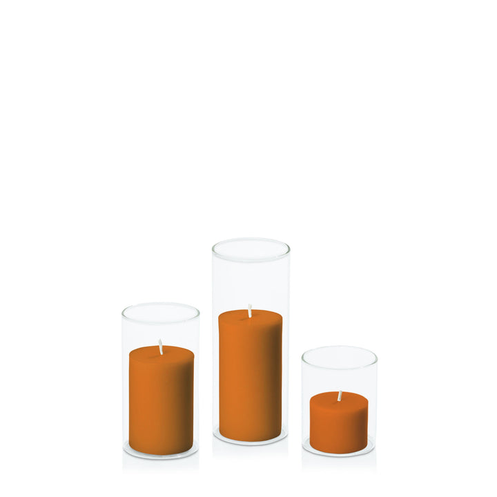 Baked Clay 5cm Pillar in 5.8cm Glass Set - Sm Pack of 1