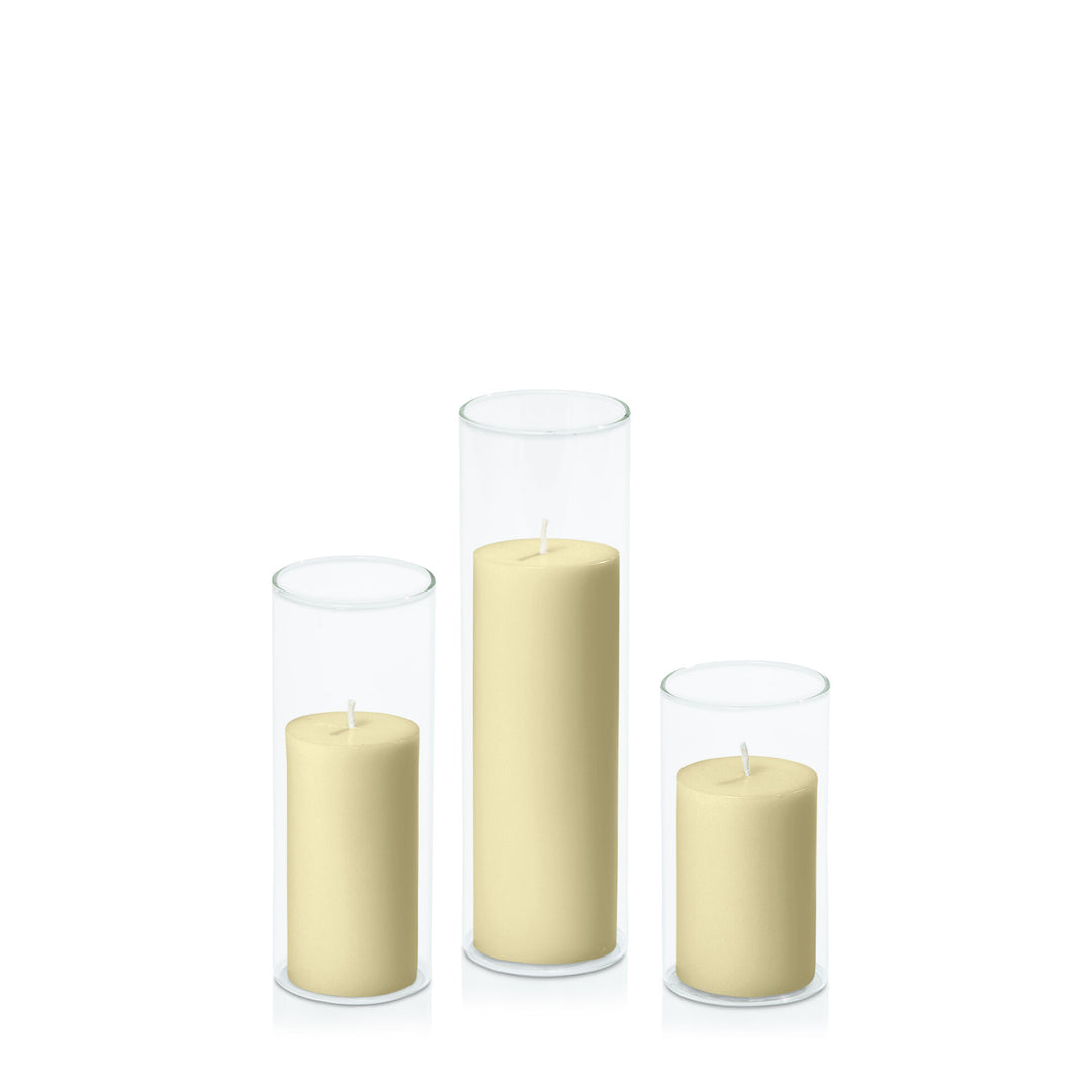 Buttercream 5cm Pillar in 5.8cm Glass Set - Med Pack of 1