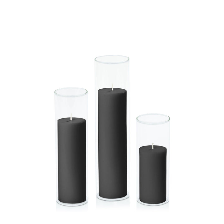 Black 5cm Pillar in 5.8cm Glass Set - Lg Pack of 1