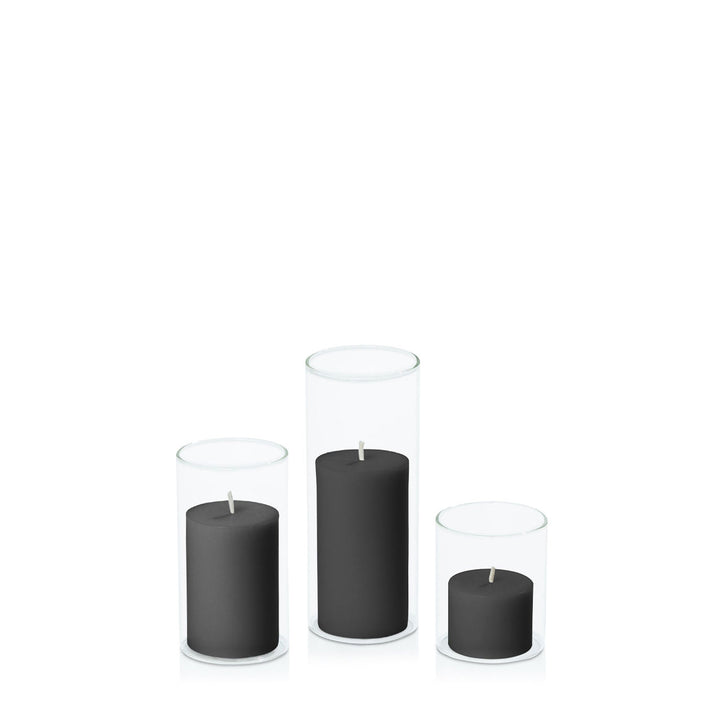 Black 5cm Pillar in 5.8cm Glass Set - Sm Pack of 1