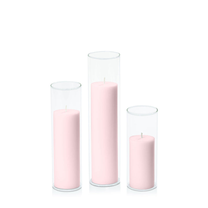 Blush Pink 5cm Pillar in 5.8cm Glass Set - Lg Pack of 1