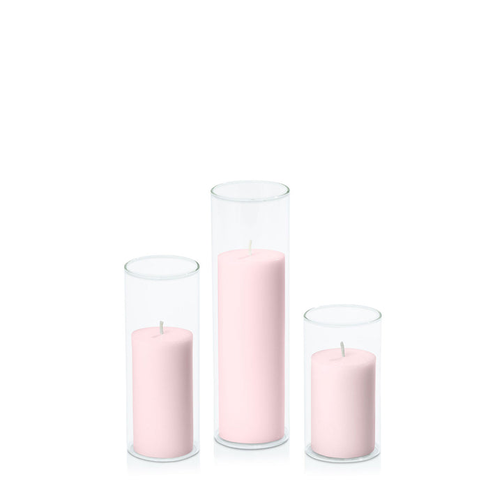 Blush Pink 5cm Pillar in 5.8cm Glass Set - Med Pack of 1