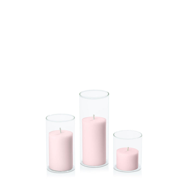 Blush Pink 5cm Pillar in 5.8cm Glass Set - Sm Pack of 1