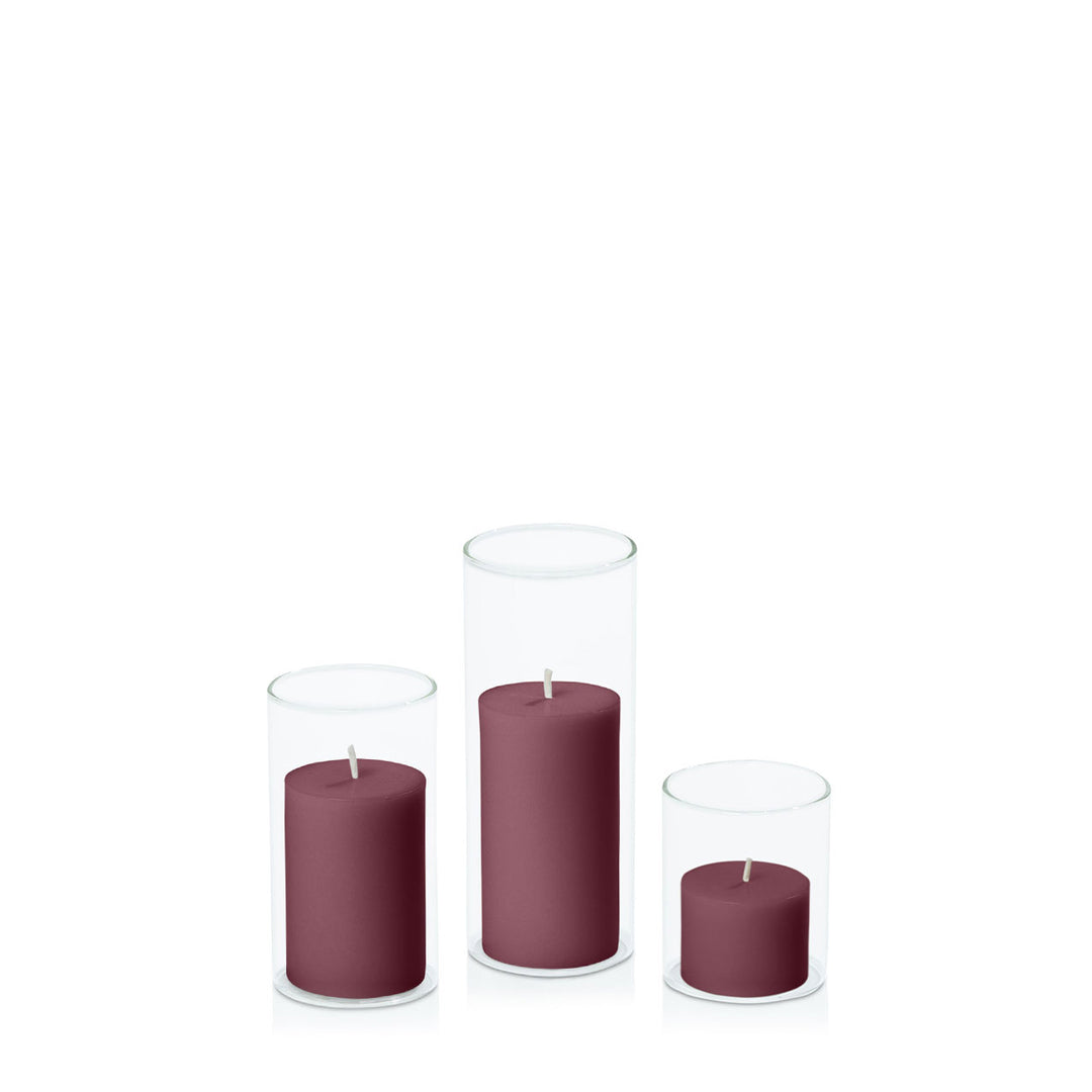 Burgundy 5cm Pillar in 5.8cm Glass Set - Sm Pack of 1