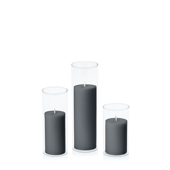 Charcoal 5cm Pillar in 5.8cm Glass Set - Med Pack of 1