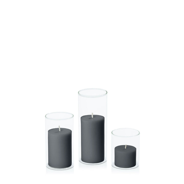 Charcoal 5cm Pillar in 5.8cm Glass Set - Sm Pack of 1