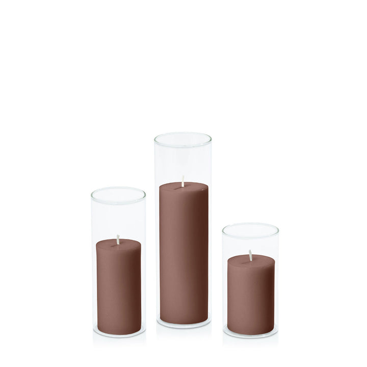 Chocolate 5cm Pillar in 5.8cm Glass Set - Med Pack of 1