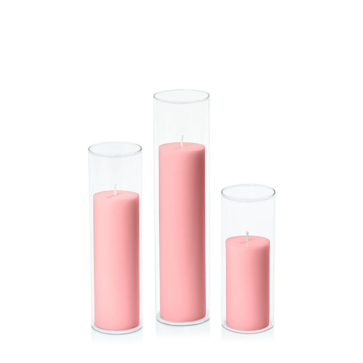 Coral Pink 5cm Pillar in 5.8cm Glass Set - Lg Pack of 1