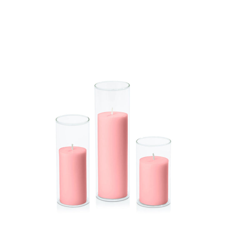 Coral Pink 5cm Pillar in 5.8cm Glass Set - Med Pack of 1