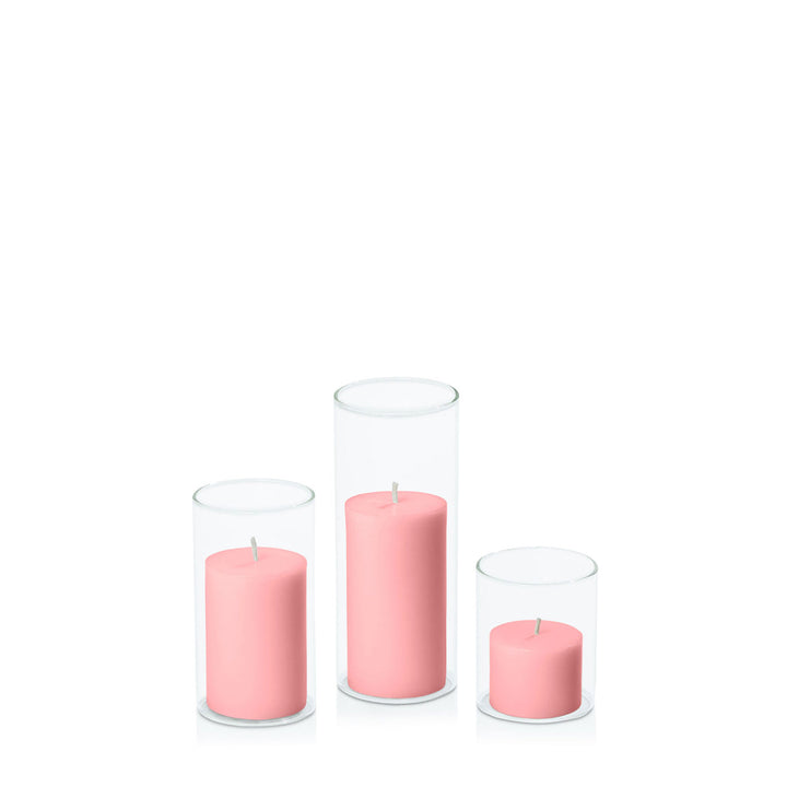 Coral Pink 5cm Pillar in 5.8cm Glass Set - Sm Pack of 1