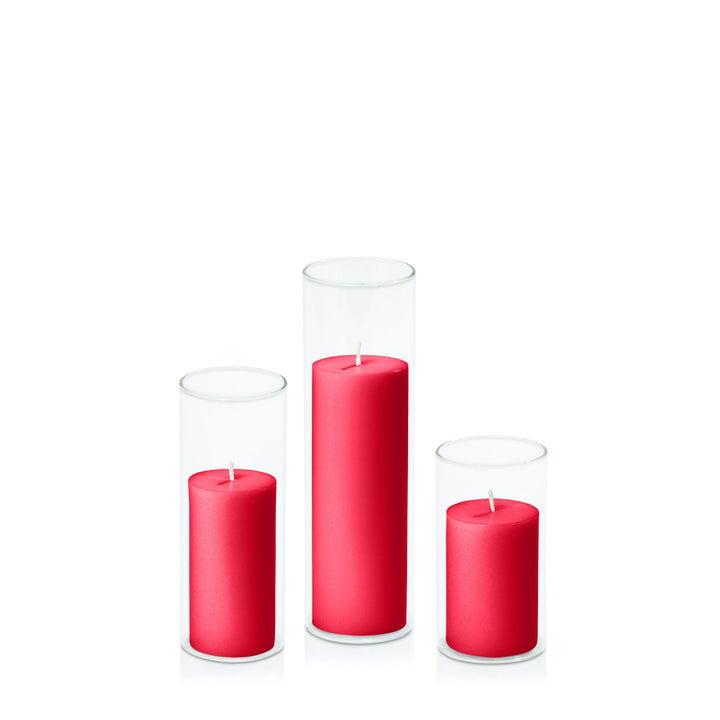 Carnival Red 5cm Pillar in 5.8cm Glass Set - Med Pack of 1