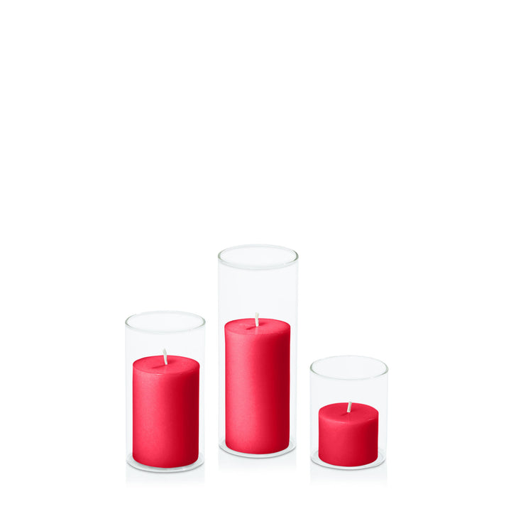 Carnival Red 5cm Pillar in 5.8cm Glass Set - Sm Pack of 1