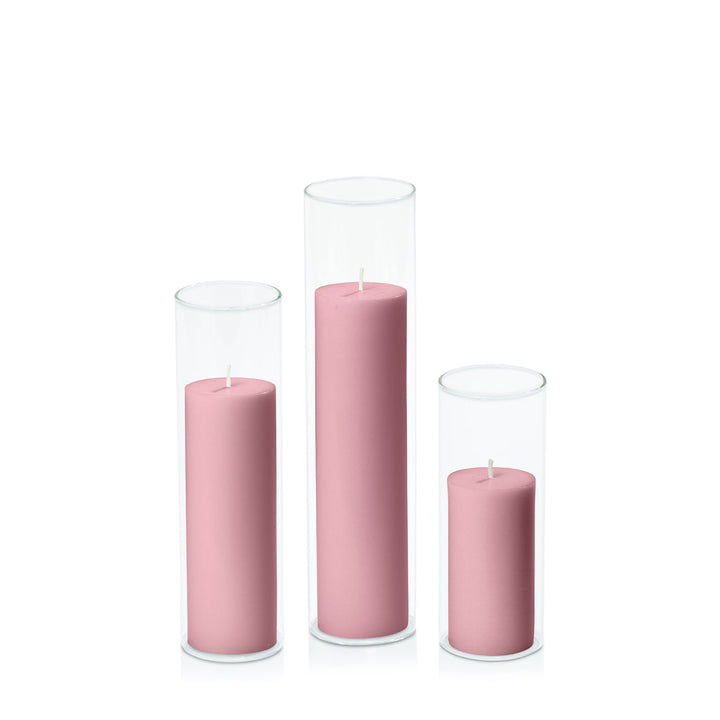 Dusty Pink 5cm Pillar in 5.8cm Glass Set - Lg Pack of 1