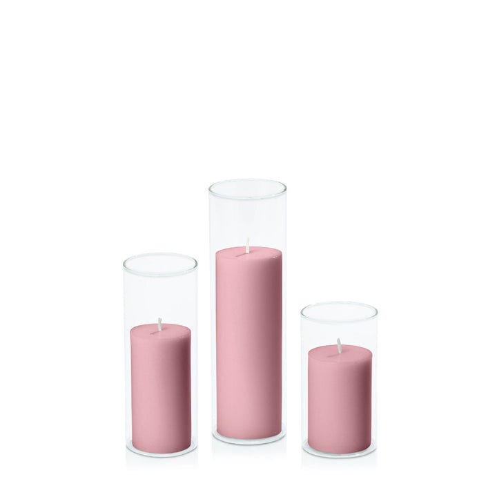 Dusty Pink 5cm Pillar in 5.8cm Glass Set - Med Pack of 1