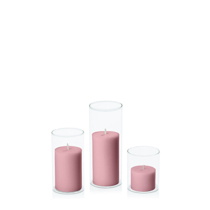 Dusty Pink 5cm Pillar in 5.8cm Glass Set - Sm Pack of 1