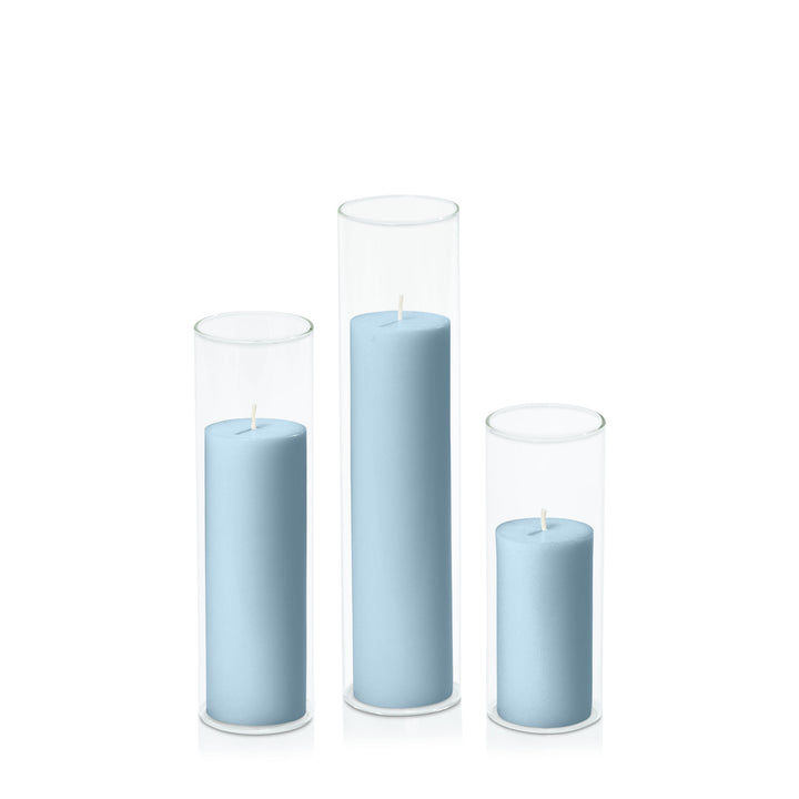 French Blue 5cm Pillar in 5.8cm Glass Set - Lg Pack of 1