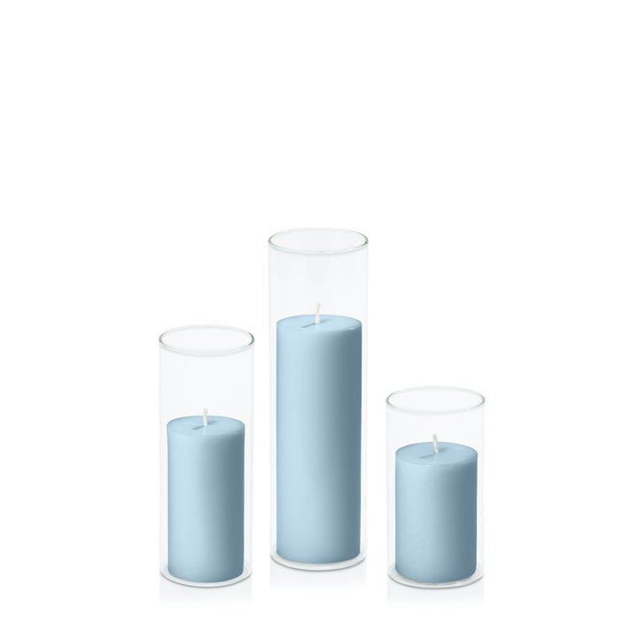 French Blue 5cm Pillar in 5.8cm Glass Set - Med Pack of 1