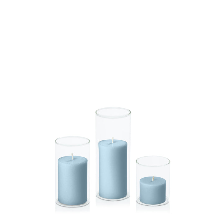 French Blue 5cm Pillar in 5.8cm Glass Set - Sm Pack of 1