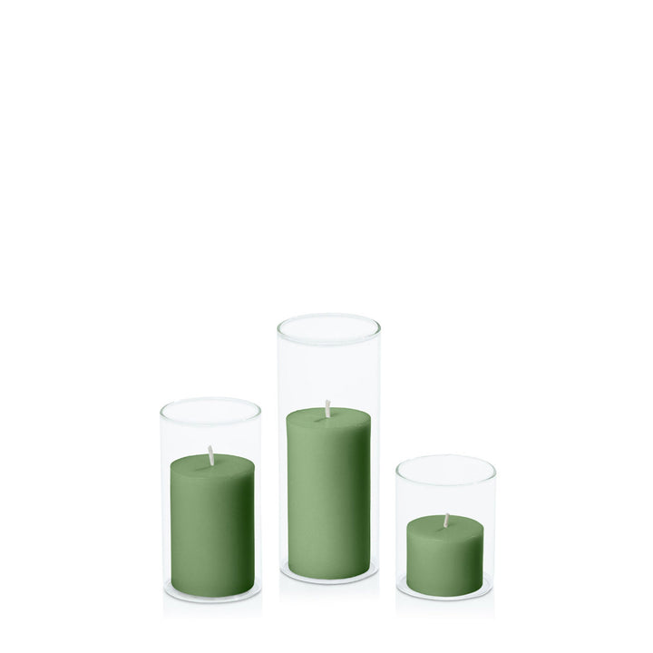 Green 5cm Pillar in 5.8cm Glass Set - Sm Pack of 1