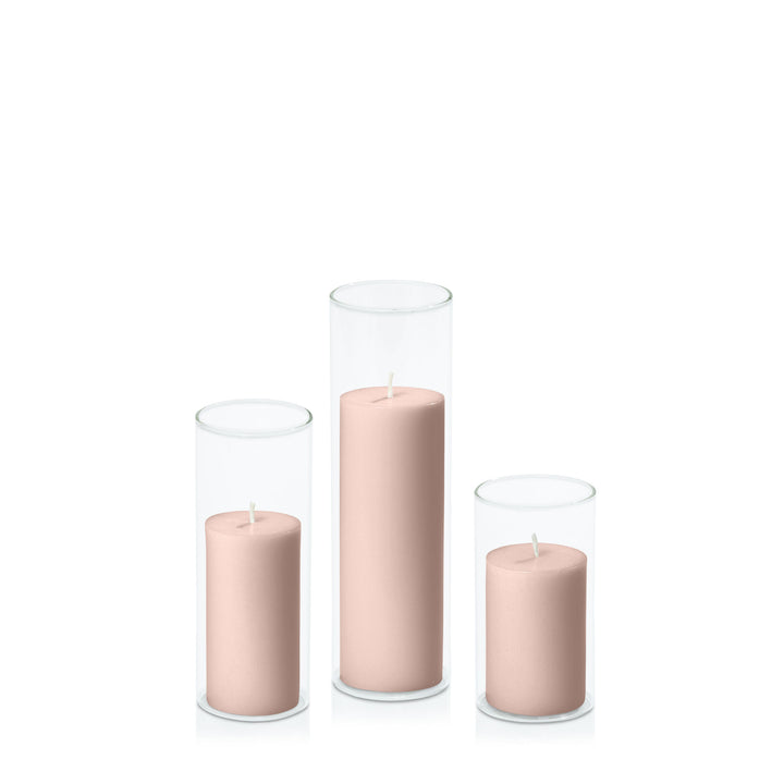 Heritage Rose 5cm Pillar in 5.8cm Glass Set - Med Pack of 1