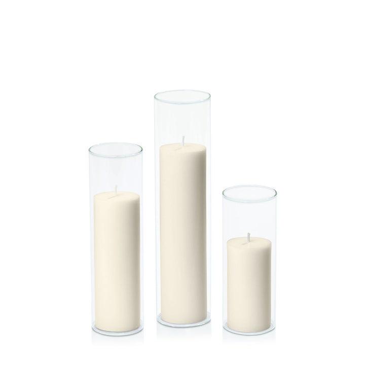 Ivory 5cm Pillar in 5.8cm Glass Set - Lg Pack of 1